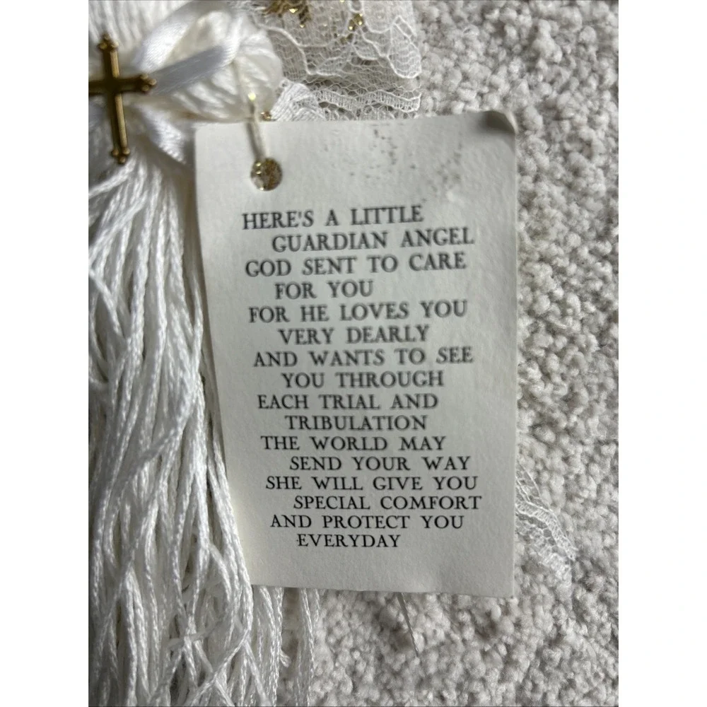 Handcrafted Ornament Cross Guardian Angels White Fur 6